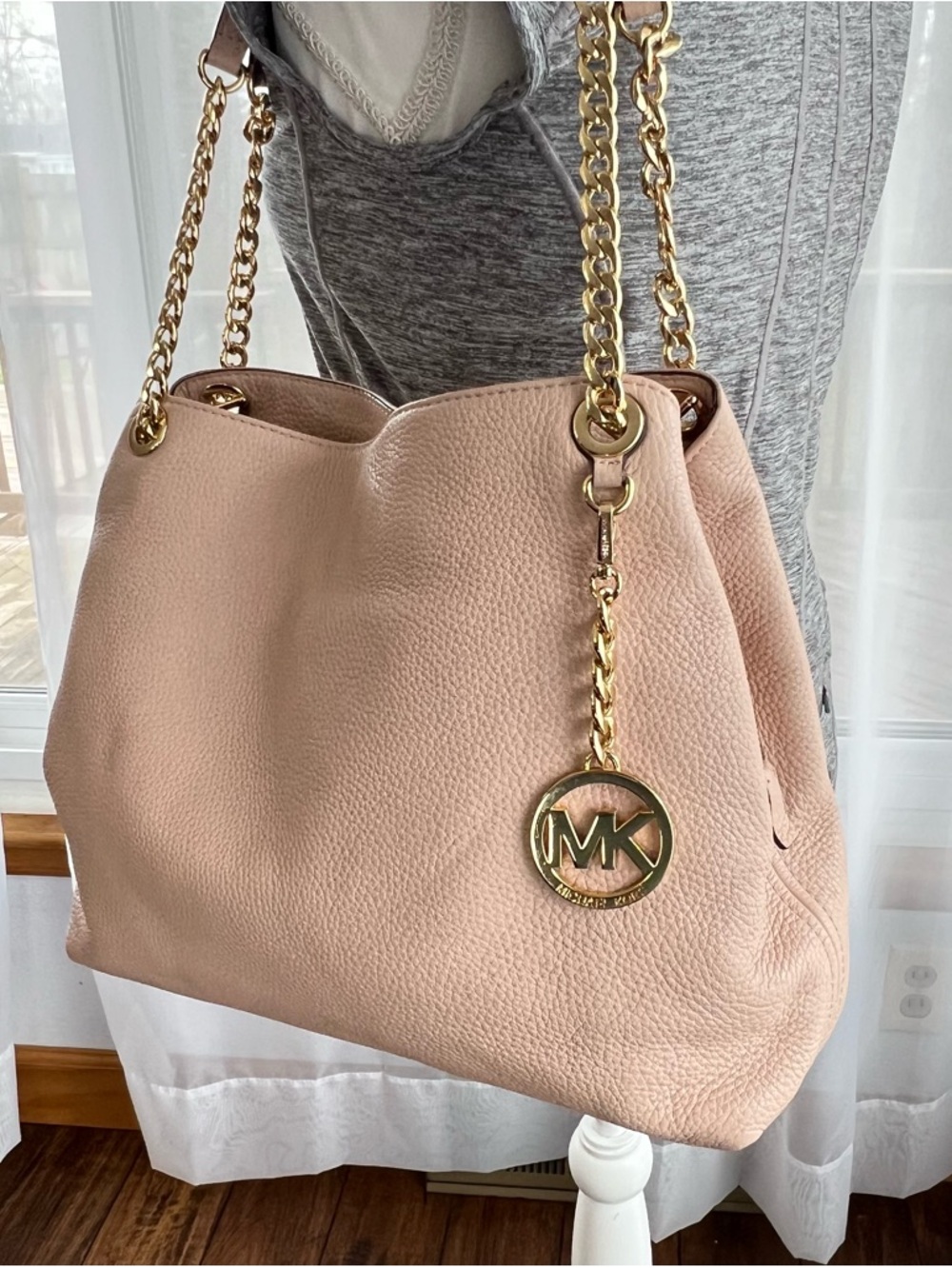Michael Kors Jet Set Chain Shoulder Bag Dusty Pink Pebbled Leather Large - Picture 4 of 17